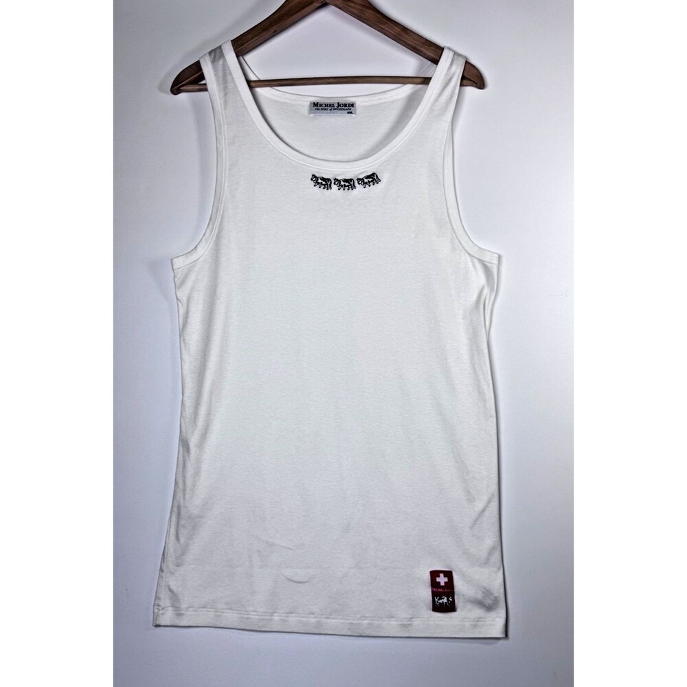 Michel Jordi Tank Top Womens XXL White Swiss Cow Embroidered Made in Switzerland